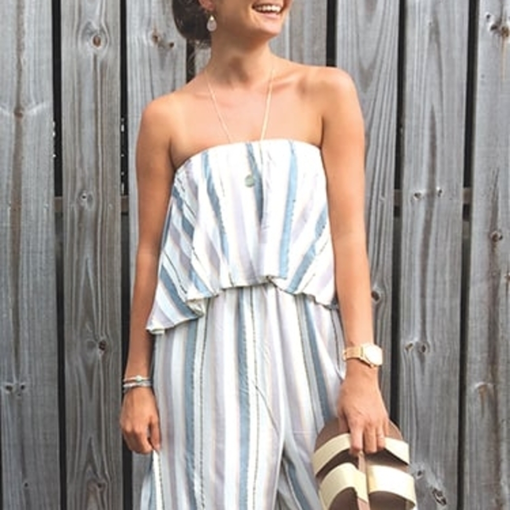 O'NEILL Strapless Multicolor Striped Boho Beachy Romper Jumpsuit, Size Large - Picture 2 of 14